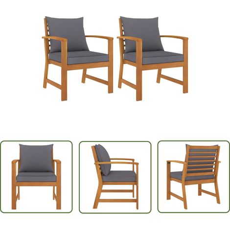 The Living Store Chaises de jardin lot de 2 avec coussin gris foncé Bois acacia - Chaise De Jardin - Meubles De Jardin - Fauteuil De Jardin - Mobilier Extérieur - Bois D'acacia (1/5)