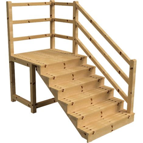 MILANO - Escalier en bois 6 marches H105 cm - avec contre-marches - Palier L120 x P116 cm - Escalier rambarde droite, palier droite et face