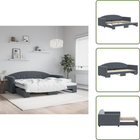Tagesbett Ausziehbar Dunkelgrau 90x200 cm Samt - Ausziehbares Tagesbett - Ausziehbare Tagesbetten - Schlafbett - Gästebett (1/5)