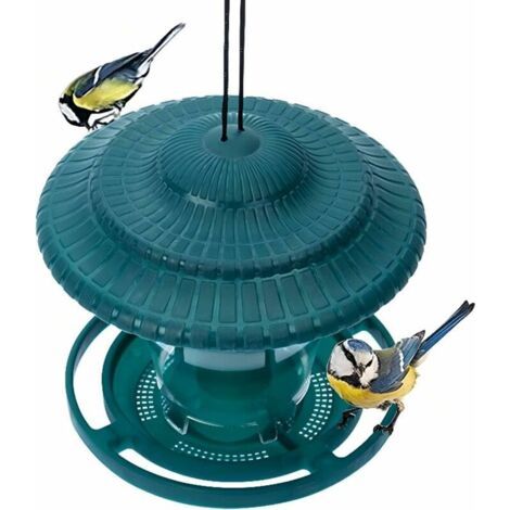 QORVA-Mangeoire Oiseaux Exterieur, Mangeoire Oiseaux Sur Pied, Mangeoire Oiseaux Exterieur Suspendue Avec Toit, Lanterne Suspendue Mangeoire À Oiseaux, Pour Extérieur, Jardin, Terrasse, Cour (Vert