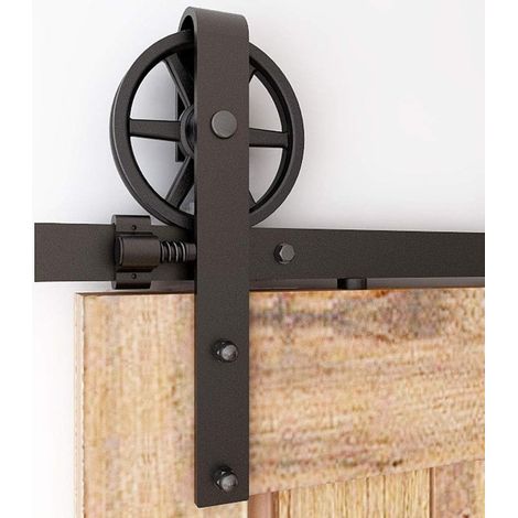 183cm/6FT Kit de Rail pour Porte Coulissante, Kit de voie de Placard de Porte de Grange pour Une Porte (Forme de Rouleau de Gros Roue) (1/5)