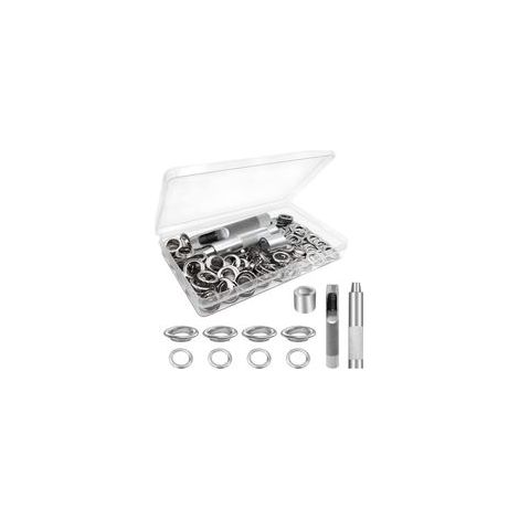 Kit d’installation de œillets (100 pièces), œillets en métal argenté pour bâches, tentes et auvents – Outils de fixation robustes pour réparation et bricolage (1/5)