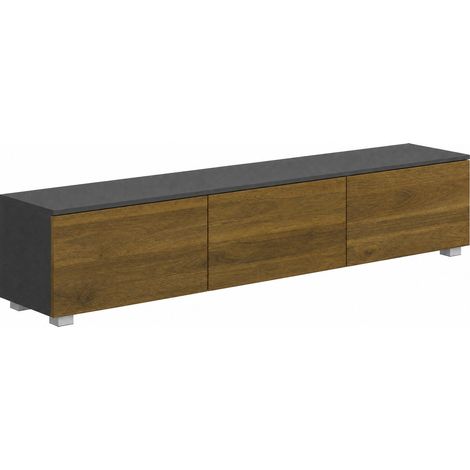 Meuble TV suspendu ou sur pied 160 cm pour téléviseur 65 pouces - Noyer - Porte à fermeture et passe-câbles - Pour salon - Design moderne (1/5)