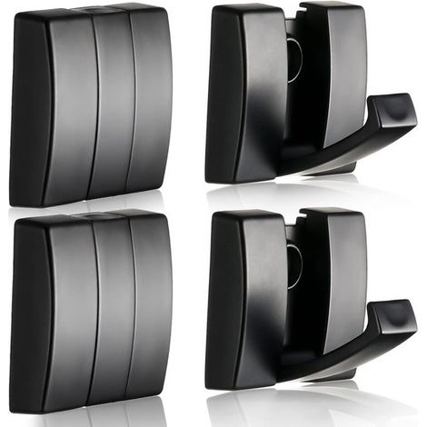 Paquete de 4 ganchos de pared plegables ocultos de aluminio espacial para cocina, baño y cajones, color negro. (1/5)