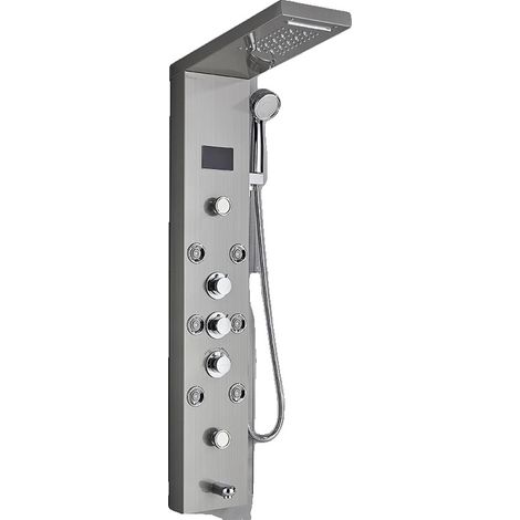 Ensemble de robinet de douche, pluie et main, affichage numérique LED de température, robinet mélangeur, Brossé 8009 (1/2)