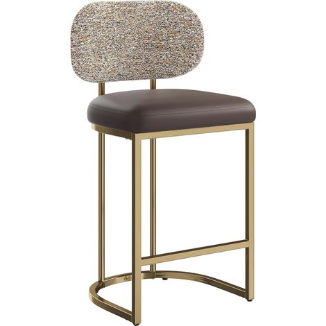 Lot de 2 tabourets de bar rembourrés avec dossier - Avec structure en métal et repose-pieds - Hauteur d'assise : 63 cm - Montage facile - Gris/doré (1/5)