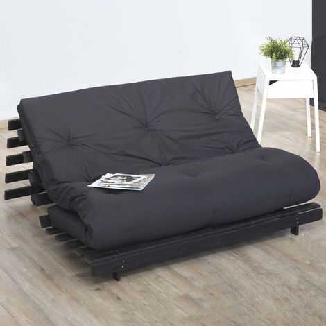 Matelas futon coton et fibres recyclés fabriqué en France Couleur Gris Anthracite 90 x 190