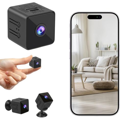 Mini caméra WiFi 1080P sans fil – Intérieure – Détection mouvement, vision nocturne – Pour voiture, maison, enfant (Noir) (1/5)
