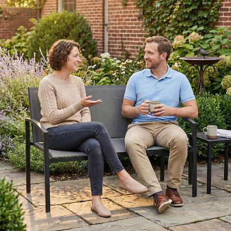 Banc de jardin en métal pour 2 personnes, tissu Texteline respirant, gris. (1/5)