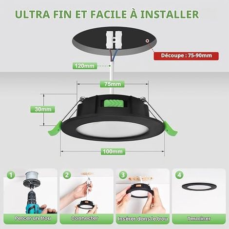 Recessed LED Spotlight 8W 800LM Ceiling Spotlights IP44 Bathroom Spotlight Warm White 2700K Neutral White 4000K Cool White 6500K Adjustable, Hole Φ75-90mm, AC220-240V, Black (1/5)