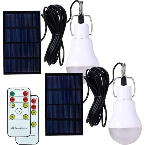 MINKUROW 2 Tragbare Solar Campingleuchte, LED Solar Glühbirne Solar Notlampe Licht Gartenlaterne Solarbeleuchtung mit Haken Glühbirne Panel für Camping, Angeln, Wandern, Indoor mit Fernbedienung