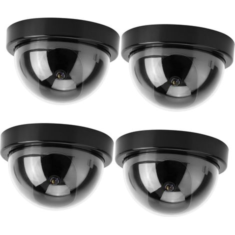 Caméra de Simulation dôme 4 pièces, Fausse caméra de sécurité factice CCTV avec lumière LED Clignotant, pour Parc d'entrepôt de Bureau (Piles Non Incluses) (Noire) (1/5)