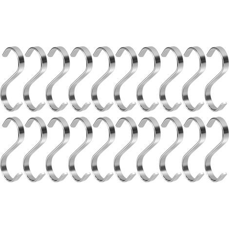 Crochet plat en acier inoxydable épais en forme de S. crochet de cuisine plat en forme de S pour suspendre les aliments. adapté au séchage des saucisses. des charcuteries. du poisson séché. etc (1/5)