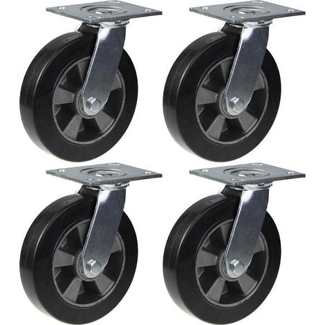 Rollen - 200 mm - Schwarz Gummi - Drehbar - Set von 4
