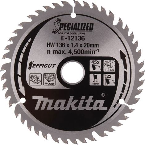 Makita Sägeblatt Säge Holz 136x1,4x20 Z45 EFFICUT E-12136