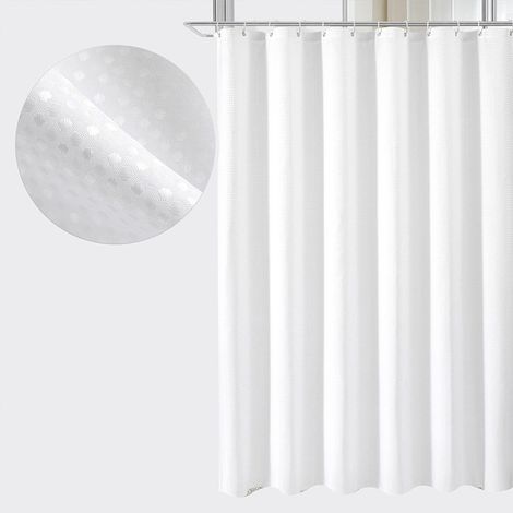 BlancRideau de Douche Motif Gaufre Imperméable Anti-Moisissures Rideau Salle de Bain Lourd 1pc 180x180cm Polyester Tissu Blanc (1/5)