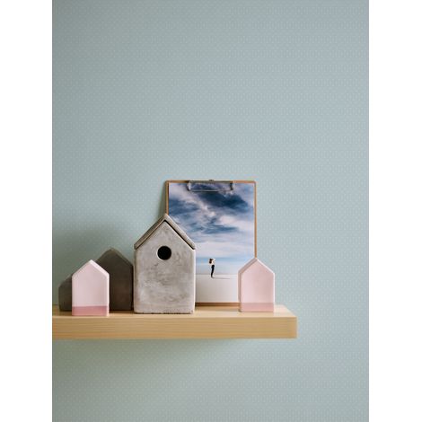 Papier peint intissé bleu pâle Tapisserie à motif de pois blanc style cottage Papier peint charme campagne idéal pour salon (1/5)