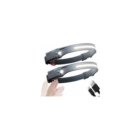 Linterna frontal con sensor, potente linterna frontal COB XPE con 4 modos, recargable por USB, luz LED impermeable IPX4. Ideal para acampar, leer, hacer senderismo, ciclismo, etc. (1/5)