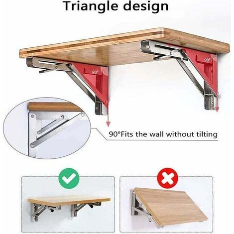 Ulisem Klappregalträger, 12/300 mm Edelstahl, Wandmontage, 2er-Pack, robuste, ausziehbare Klappkonsolenträger für Werkbänke in der Garage, maximale Traglast: 60 kg (1/4)