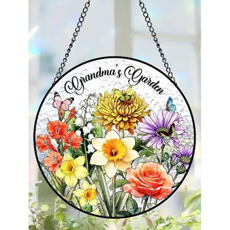 Attrape-soleil vitrail fleurs famille 9 cm, décoration fenêtre nature