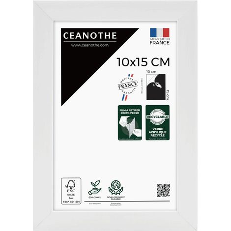 Cadre Photo Blanc 10x15 cm et 15x10 cm - Convient au A6 et Carte Postale  – Baguette fine et minimaliste - Cadre Photo Wild en Résine recyclée, Fabriqué en France - Verre acrylique Incassable (1/5)