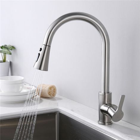 Robinet Cuisine avec Douchette 3 Fonctions Mitigeur Cuisine Brossé en Inox Mitigeur évier Rotatif 360° Robinetterie Cuisine (1/5)