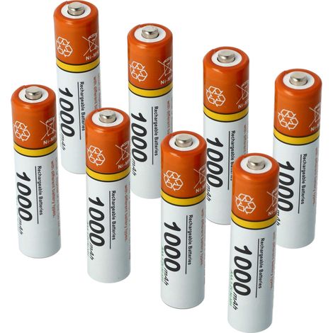 8 x Batteries vhbw AAA, Micro, R3, HR03 1000mAh pour Télémètre Laser Bosch Professional DLE 40, DLE 70, PLR 15 (1/4)