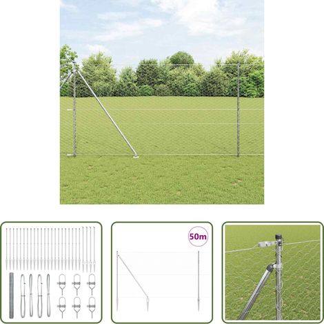 vidaXL Sécurité extérieure - Poteau de clôture. Argenté 50 x 1,5 m (maille 50 mm) Acier (1/5)