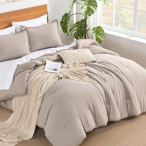 Parure de lit 7 pièces Bed in a Bag pour très Grand lit – Couette d'hiver Unie Douce et légère avec draps-Housse, draps Plats, taies d'oreiller et Couvre-oreillers (1/5)