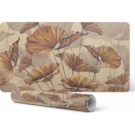 Alfombrilla protectora antideslizante para escritorio con estampado de flores en tono sepia, 100x50 cm.