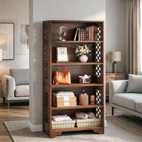 Étagère spacieuse autoportante avec base stable, bibliothèque, étagère de rangement, étagère élégante au design classique (étagère de rangement uniquement) (1/5)