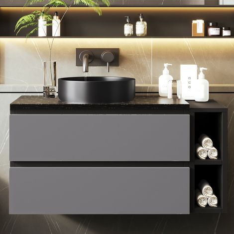 Meuble sous vasque simple-Sous-lavabo suspendu-80 cm-Design moderne-Couleur noir-gris-Céramique-Sans robinet-80x44x48.5cm (1/5)