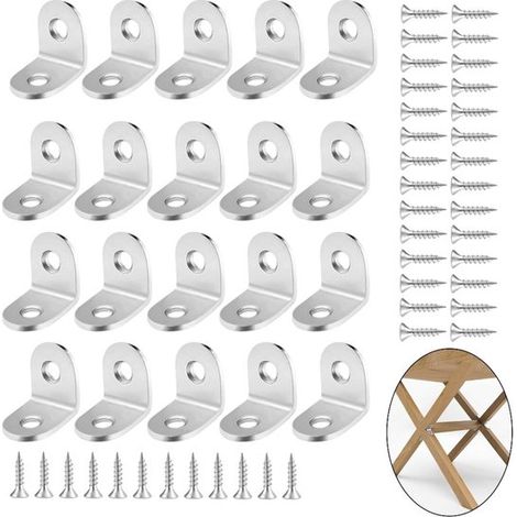 20 pièces - Équerre d'angle en acier inoxydable - Équerre d'angle en L avec vis - Équerre droite en L - Argent - Support en acier inoxydable - Connecteur métallique en L - Équerre en L en acier inoxyd (1/5)
