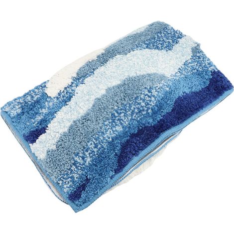 MEKOTRIN Tapis Chambre Doux - 50 80CM Tapis de Bain en Forme de Vague 3D Océan Bleu Épais et Absorbant, Tapis Lavable en Machine pour Maison Salon Couloir