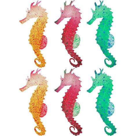 CSPARKV 6 piezas de caballito de mar de silicona luminoso, adorno decorativo de caballito de mar artificial de silicona, caballitos de mar artificiales luminosos, decoración de acuario, adorno de caba (1/4)