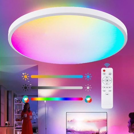 Plafonnier LED RGB dimmable 24W, télécommande incluse, idéal chambre, salon, chambre ado, forme ronde 30cm, éclairage modulable. (1/2)