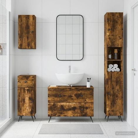 vidaXL 4 Piece Bathroom Cabinet Set BREDA Smoked Oak Engineered Wood (1/5)