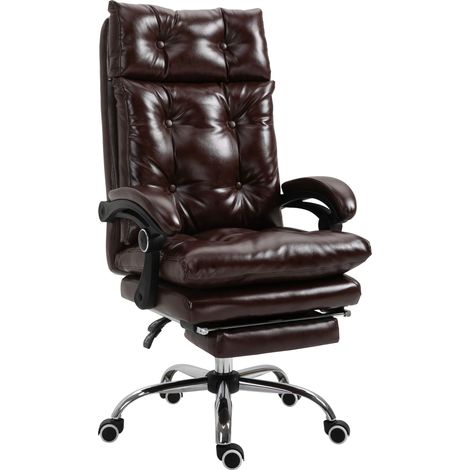Fauteuil ergonomique marron à hauteur réglable, dossier inclinable avec repose-pieds escamotable pour bureau (1/5)
