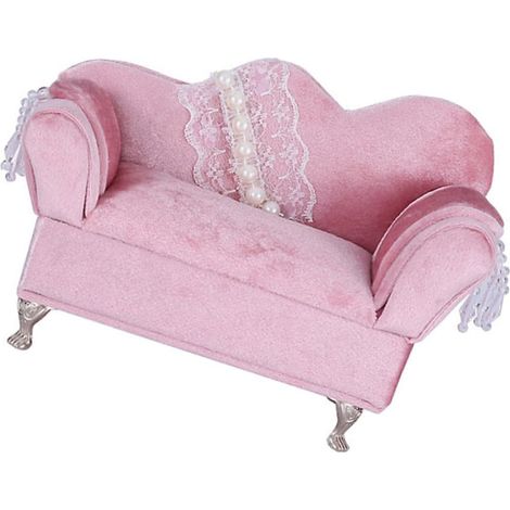 Boîte à Bijoux de Canapé Design en Dentelle de Perles Rose, en Tissu Velours pour Organiser et Décorer Vos Bijoux Style (1/5)