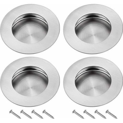 Poignee Porte Coulissante Encastrées en Acier 304 Inoxydable Poignées Rondes à Rainures Invisibles pour Porte Coulissante Armoire Extrait Tiroir 4PCS avec (1/4)