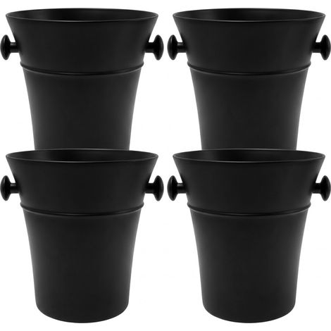 Set di 4 Secchielli porta bottiglie vino champagne in plastica NERO glassette per Bottiglia refrigerata fresca con Ghiaccio spumante prosecco grande 3.5 Litri H22 cm uso professionale o domestico