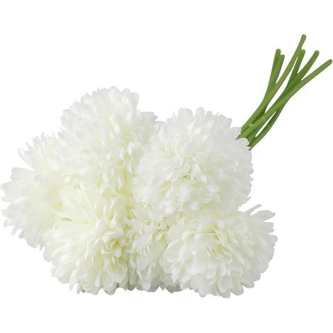 Lot de 6 petites boules de chrysanthèmes artificiels blancs en soie, pour la décoration intérieure et les bouquets de mariage.-AquaForge (1/5)