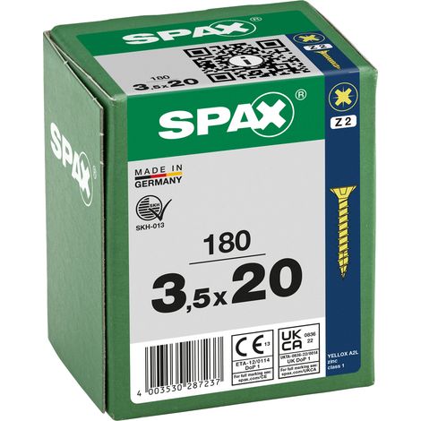 SPAX Vis universelle, 3,5 x 20 mm, 180 pcs, Tête centrante, Tête fraisée, Cruciforme Z, 4CUT, YELLOX - 8000000287237