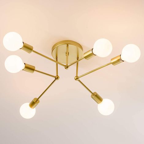 GOECO Vintage ceiling light E27 Base 6 Lamp Ceiling Lamp For Living Room Bedroom Dining Room Gold (1/5)