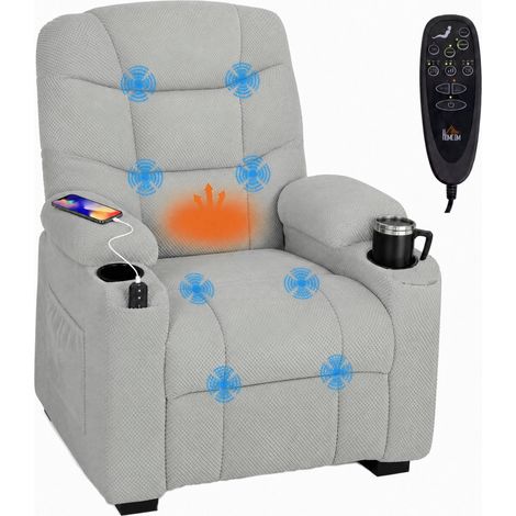 HOMCOM sillón relax reclinable eléctrico calor lumbar y masaje vibración, motor silencioso, función memoria, asiento ancho, bolsillos, portavasos, usb (1/5)