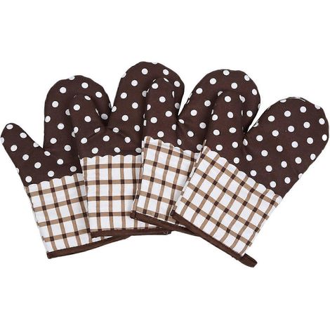Lot de 2 paires de maniques en cotonantidérapantes et résistantes à la chaleurpour le micro-ondesla pâtisserie et la cuisine. Marron foncé beige (1/5)