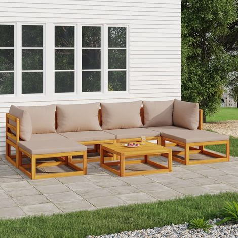 7-tlg. Garten-Lounge-Set mit Taupe Kissen Massivholz (1/5)