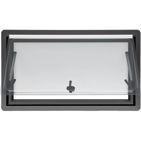 Ventana exterior para caravana, tamaño de instalación 900x500 mm, ángulo máximo de apertura 70°, espesor de pared 25-35 mm, peso neto 7,75 kg, construcción en aluminio y acrílico. (1/5)