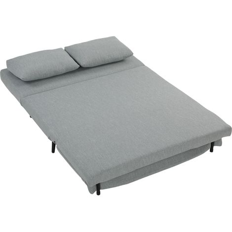 Divano Letto 2 Posti 135x90x78 cm con 2 Cuscini Struttura in Legno e Acciaio in Tessuto Effetto Lino Grigio Chiaro (1/5)