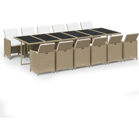 Ensemble à manger de jardin coussins 13pcs Mobilier de jardin Résine tressée Beige (1/5)